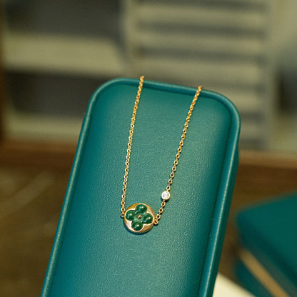 [Love's Uplift]SUN MALACHITE 1 DIAMOND PINK GOLD BRACELET