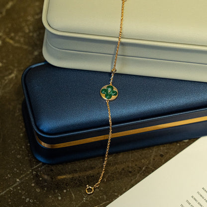 [Love's Uplift]SUN MALACHITE 1 DIAMOND PINK GOLD BRACELET