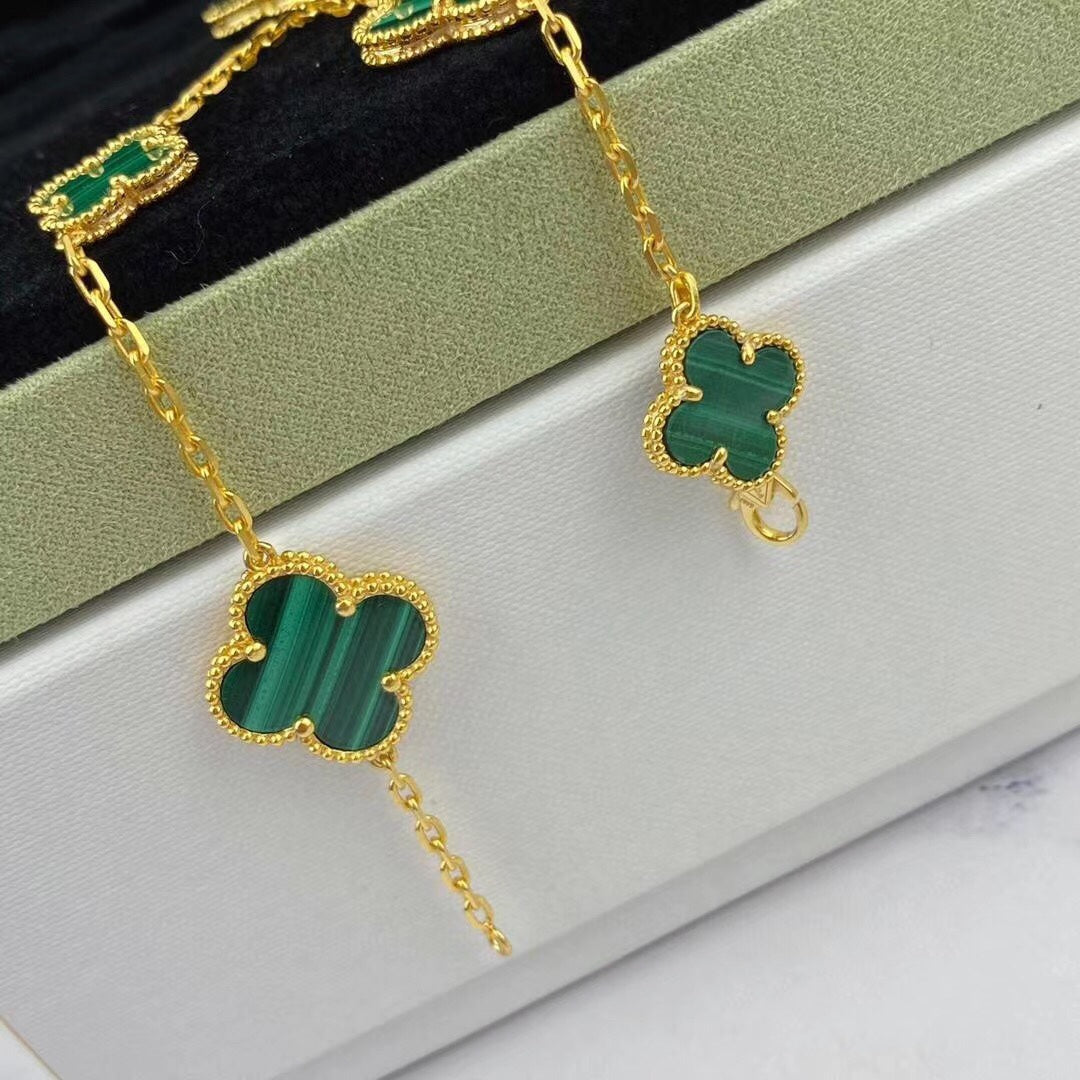 [Love's Uplift]MAGIC CLOVER MALACHITE GOLD BRACELET 5 MOTIFS