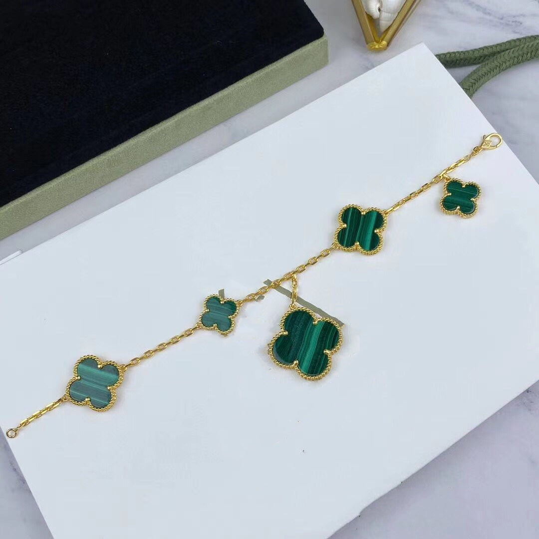 [Love's Uplift]MAGIC CLOVER MALACHITE GOLD BRACELET 5 MOTIFS