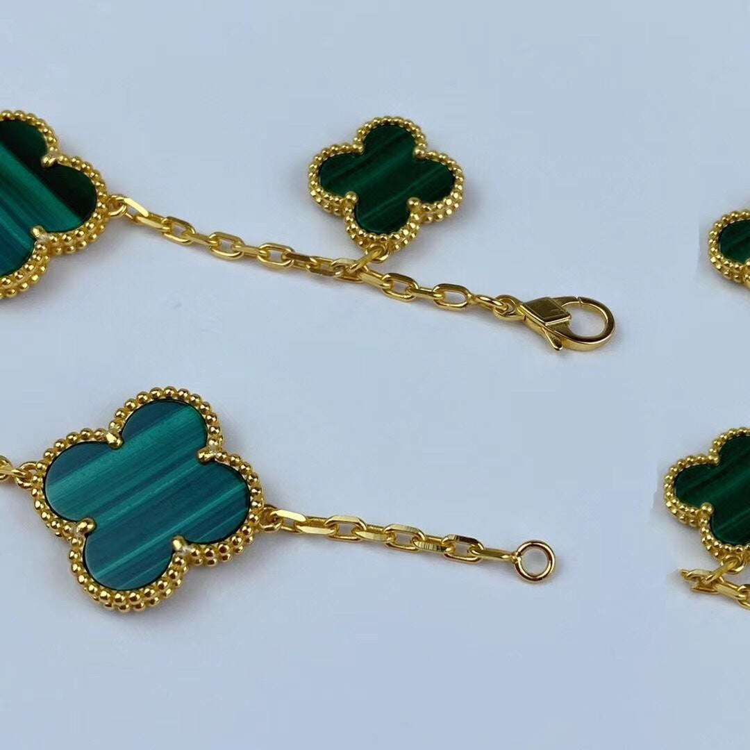[Love's Uplift]MAGIC CLOVER MALACHITE GOLD BRACELET 5 MOTIFS