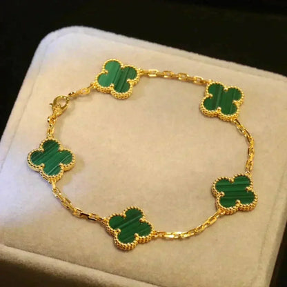 [Love's Uplift]CLOVER 5 MOTIFS MALACHITE BRACELET
