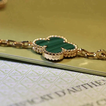 [Love's Uplift]CLOVER 5 MOTIFS MALACHITE BRACELET