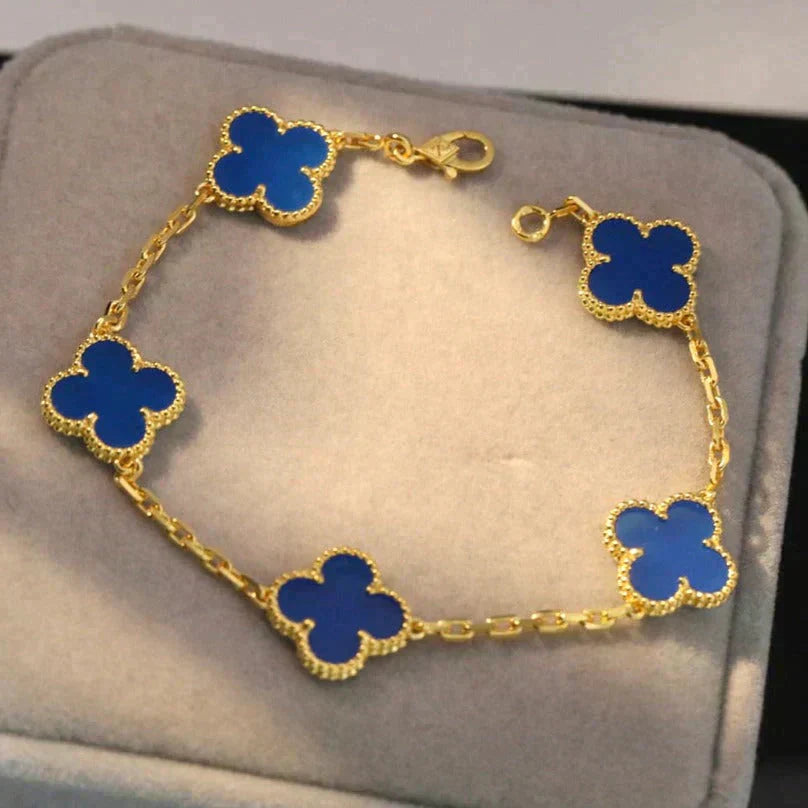 [Love's Uplift]CLOVER 5 MOTIFS BLUE AGATE BRACELET