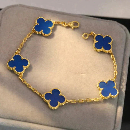 [Love's Uplift]CLOVER 5 MOTIFS BLUE AGATE BRACELET