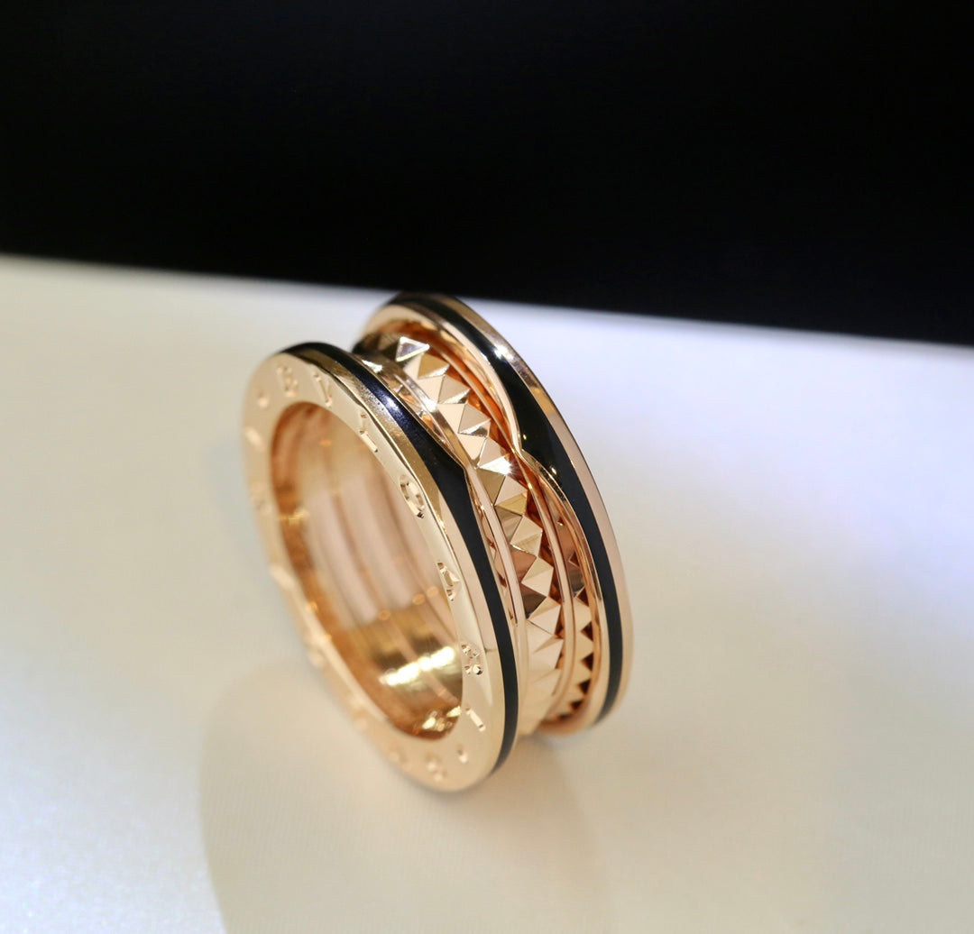 [Love's Uplift]ZERO 1 PINK GOLD BLACK CERAMIC RING