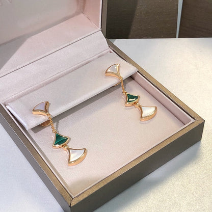[Love's Uplift]DREAM EARRINGS 3 MOTIFS MALACHITE MOP PINK GOLD