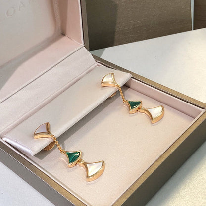 [Love's Uplift]DREAM EARRINGS 3 MOTIFS MALACHITE MOP PINK GOLD