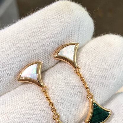 [Love's Uplift]DREAM EARRINGS 3 MOTIFS MALACHITE MOP PINK GOLD