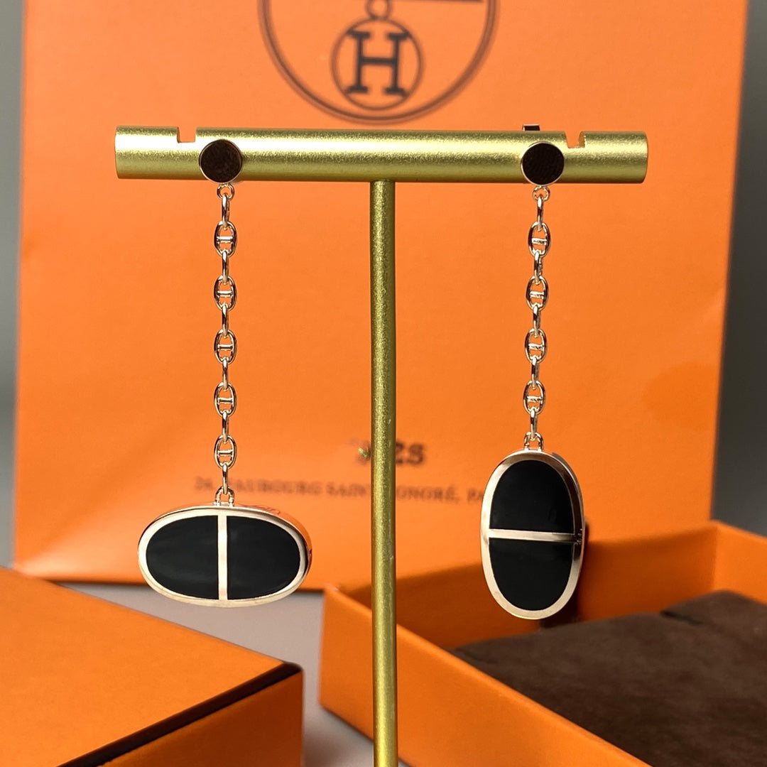 [Love's Uplift]CHAINE VERSO BLACK CERAMIC EARRINGS