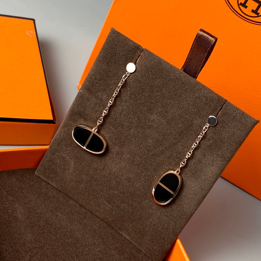 [Love's Uplift]CHAINE VERSO BLACK CERAMIC EARRINGS