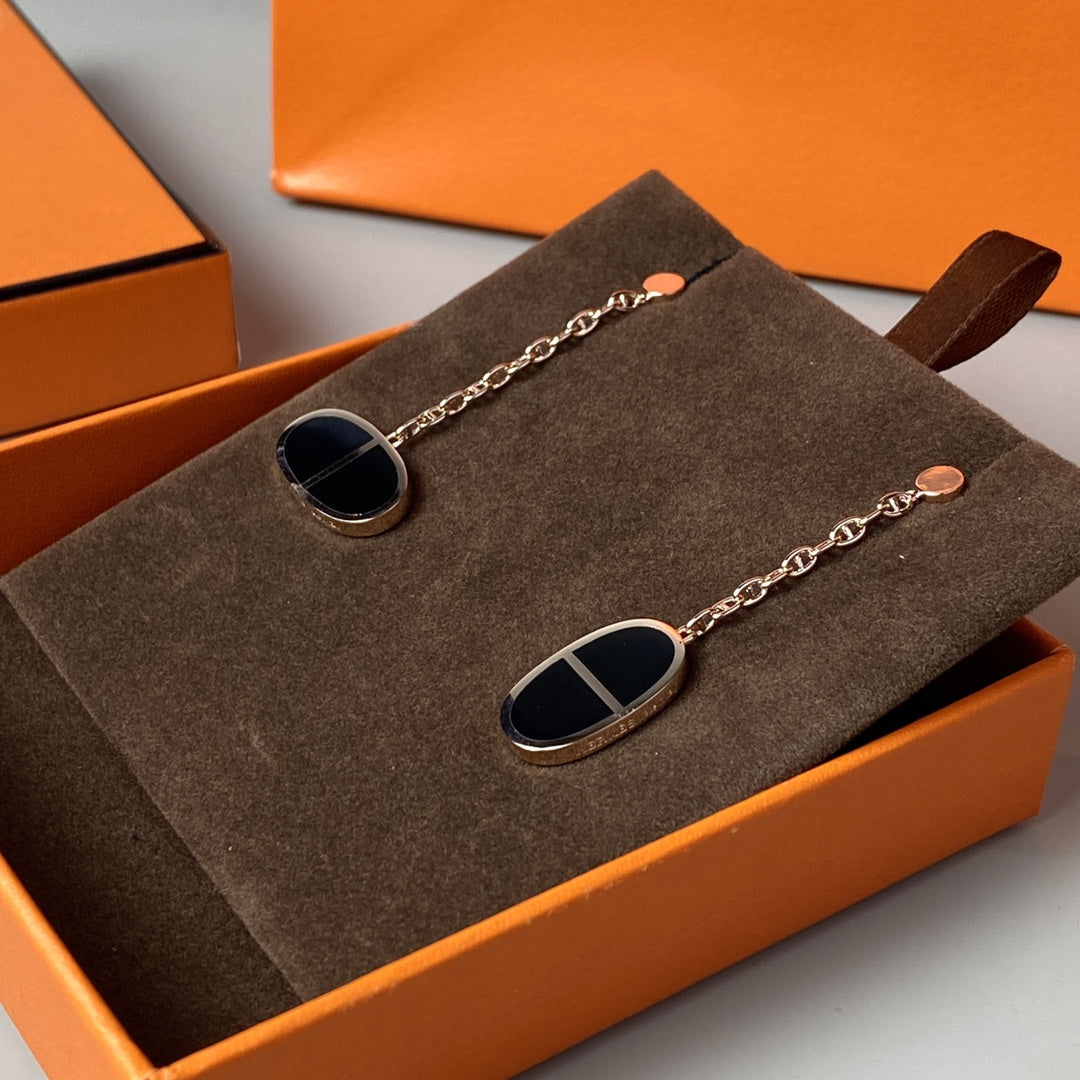 [Love's Uplift]CHAINE VERSO BLACK CERAMIC EARRINGS