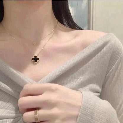 [Love's Uplift]CLOVER 15MM BLACK ONYX SINGLE FLOWER NECKLACE
