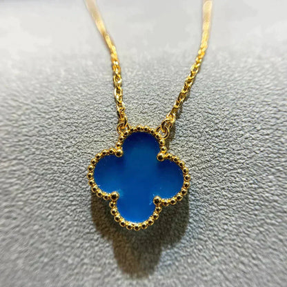 [Love's Uplift]CLOVER 15MM BLUE AGATE NECKLACE