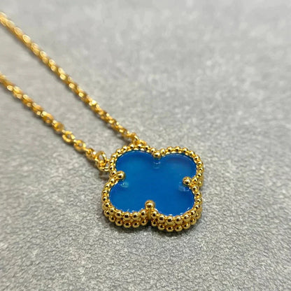 [Love's Uplift]CLOVER 15MM BLUE AGATE NECKLACE