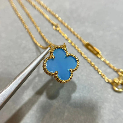 [Love's Uplift]CLOVER 15MM BLUE AGATE NECKLACE