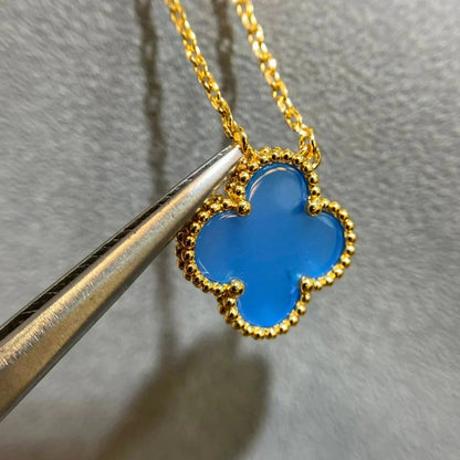 [Love's Uplift]CLOVER 15MM BLUE AGATE NECKLACE