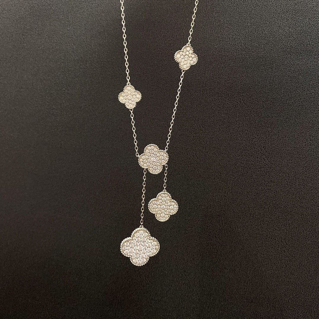 [Love's Uplift]CLOVER 5 MOTIFS SILVER DIAMONDS NECKLACE