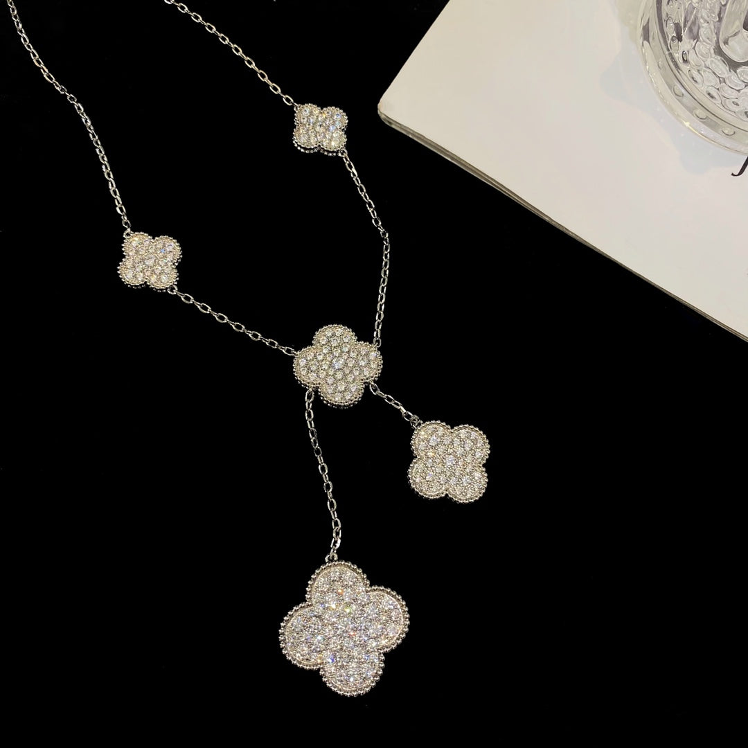 [Love's Uplift]CLOVER 5 MOTIFS SILVER DIAMONDS NECKLACE