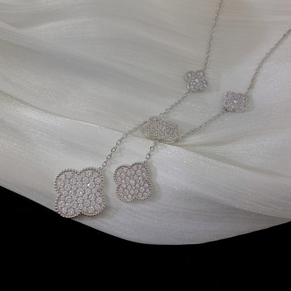 [Love's Uplift]CLOVER 5 MOTIFS SILVER DIAMONDS NECKLACE