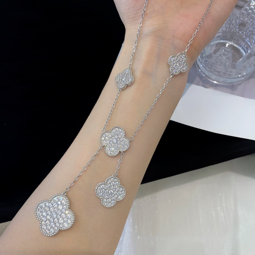 [Love's Uplift]CLOVER 5 MOTIFS SILVER DIAMONDS NECKLACE