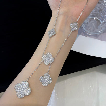 [Love's Uplift]CLOVER 5 MOTIFS SILVER DIAMONDS NECKLACE