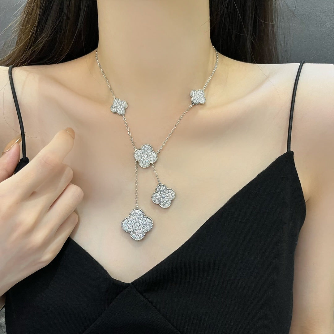 [Love's Uplift]CLOVER 5 MOTIFS SILVER DIAMONDS NECKLACE