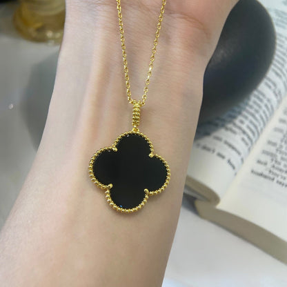 [Love's Uplift]CLOVER 25MM NECKLACE GOLD ONYX
