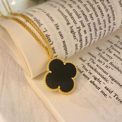[Love's Uplift]CLOVER 25MM NECKLACE GOLD ONYX