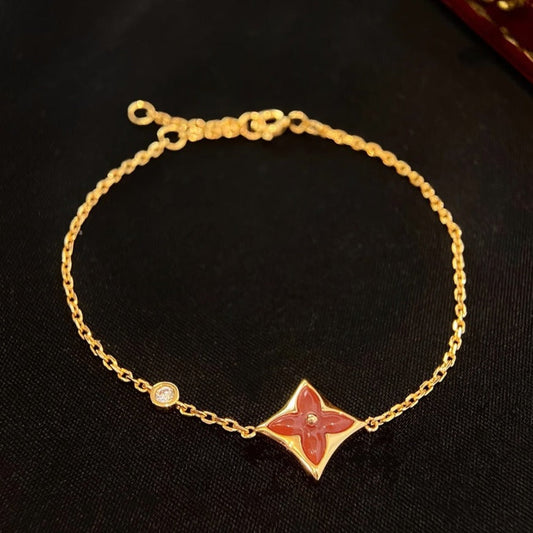 [Love's Uplift]COLOR STAR CARNELIAN PINK GOLD DIAMOND BRACELET