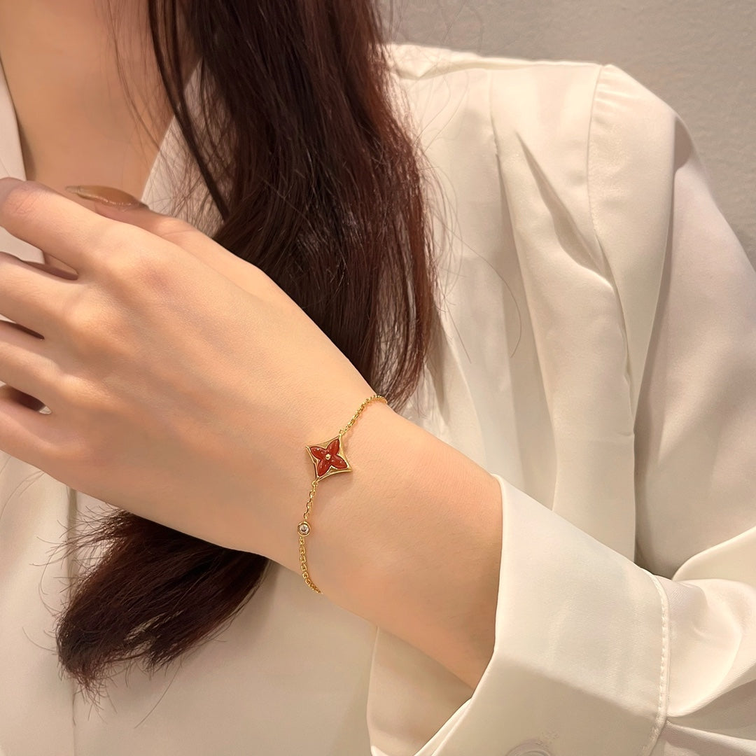 [Love's Uplift]COLOR STAR CARNELIAN PINK GOLD DIAMOND BRACELET