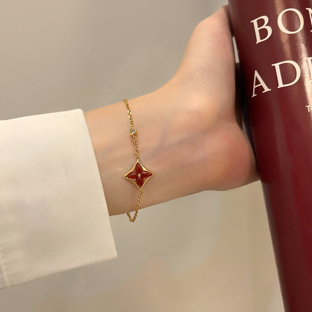 [Love's Uplift]COLOR STAR CARNELIAN PINK GOLD DIAMOND BRACELET