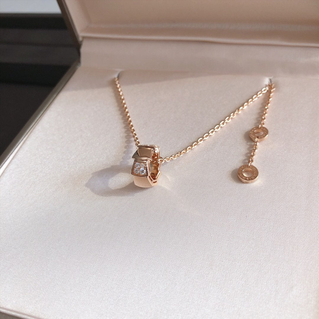 [Love's Uplift]SERPENTI PEDANT DIAMOND PINK GOLD NECKLACE