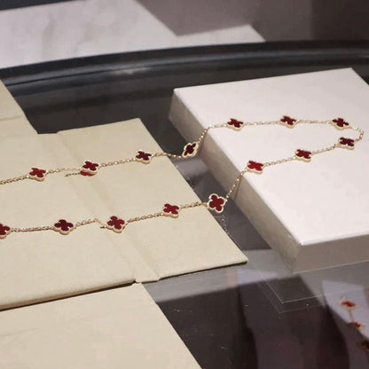 [Love's Uplift]CLOVER 20 MOTIFS CARNELIAN NECKLACE