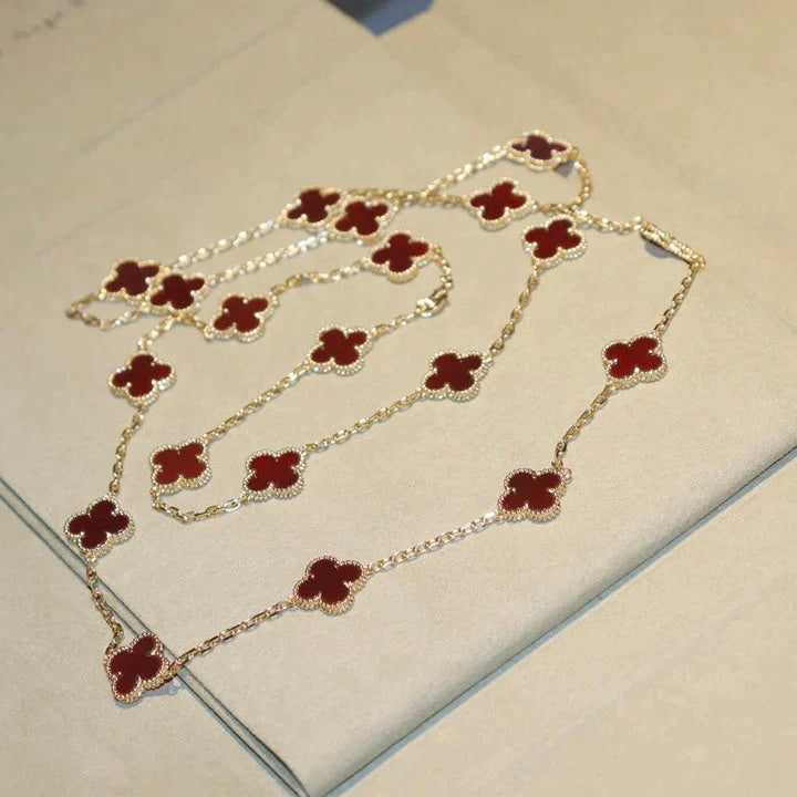 [Love's Uplift]CLOVER 20 MOTIFS CARNELIAN NECKLACE