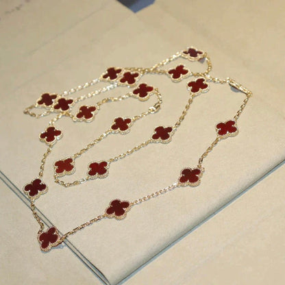 [Love's Uplift]CLOVER 20 MOTIFS CARNELIAN NECKLACE