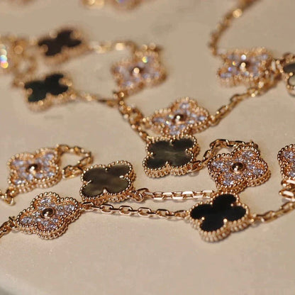 [Love's Uplift]CLOVER 20 MOTIFS DARK MOP DIAMOND  NECKLACE