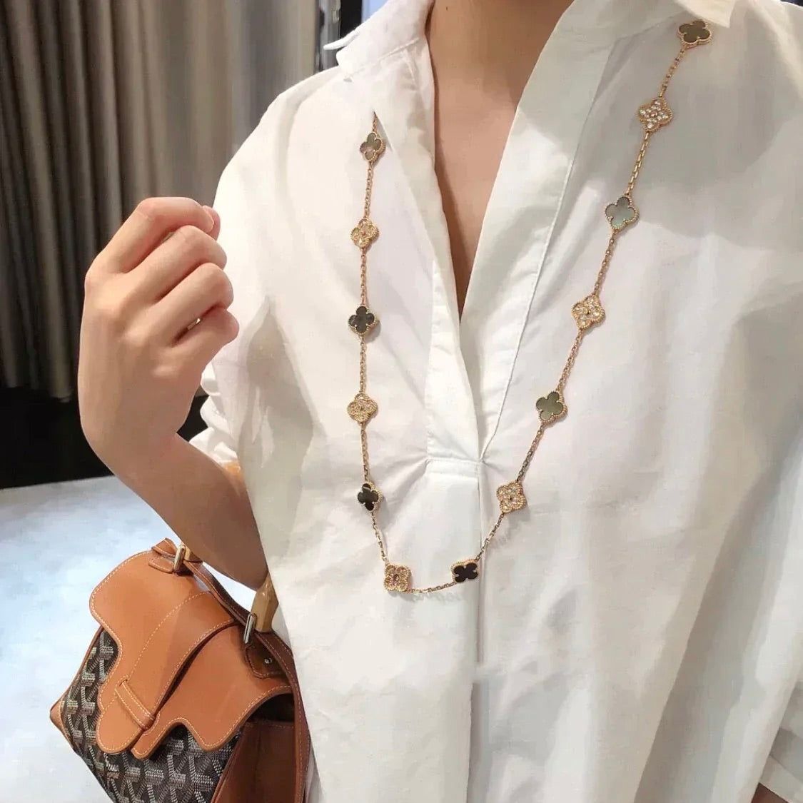 [Love's Uplift]CLOVER 20 MOTIFS DARK MOP DIAMOND  NECKLACE
