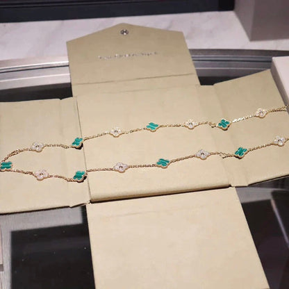 [Love's Uplift]CLOVER 20 MOTIFS MALACHITE DIAMOND NECKLACE