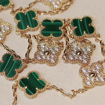 [Love's Uplift]CLOVER 20 MOTIFS MALACHITE DIAMOND NECKLACE