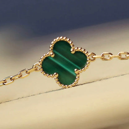 [Love's Uplift]CLOVER 20 MOTIFS MALACHITE DIAMOND NECKLACE