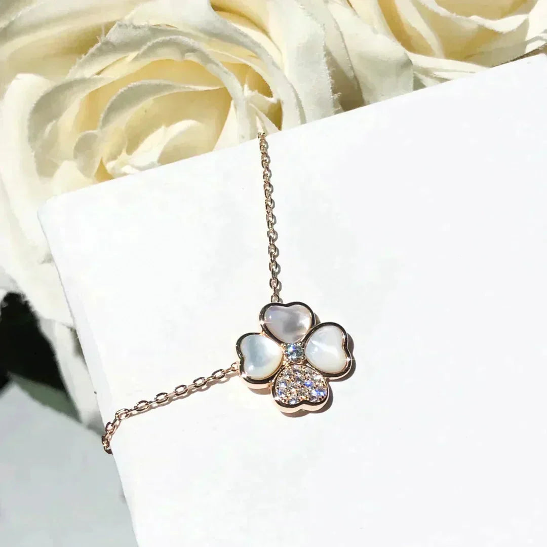[Love's Uplift]CLOVER MOP DIAMOND ROSE GOLD NECKLACE