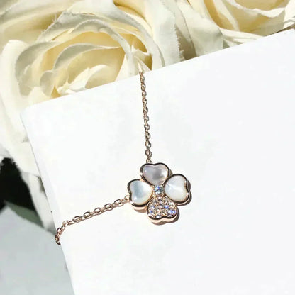 [Love's Uplift]CLOVER MOP DIAMOND ROSE GOLD NECKLACE