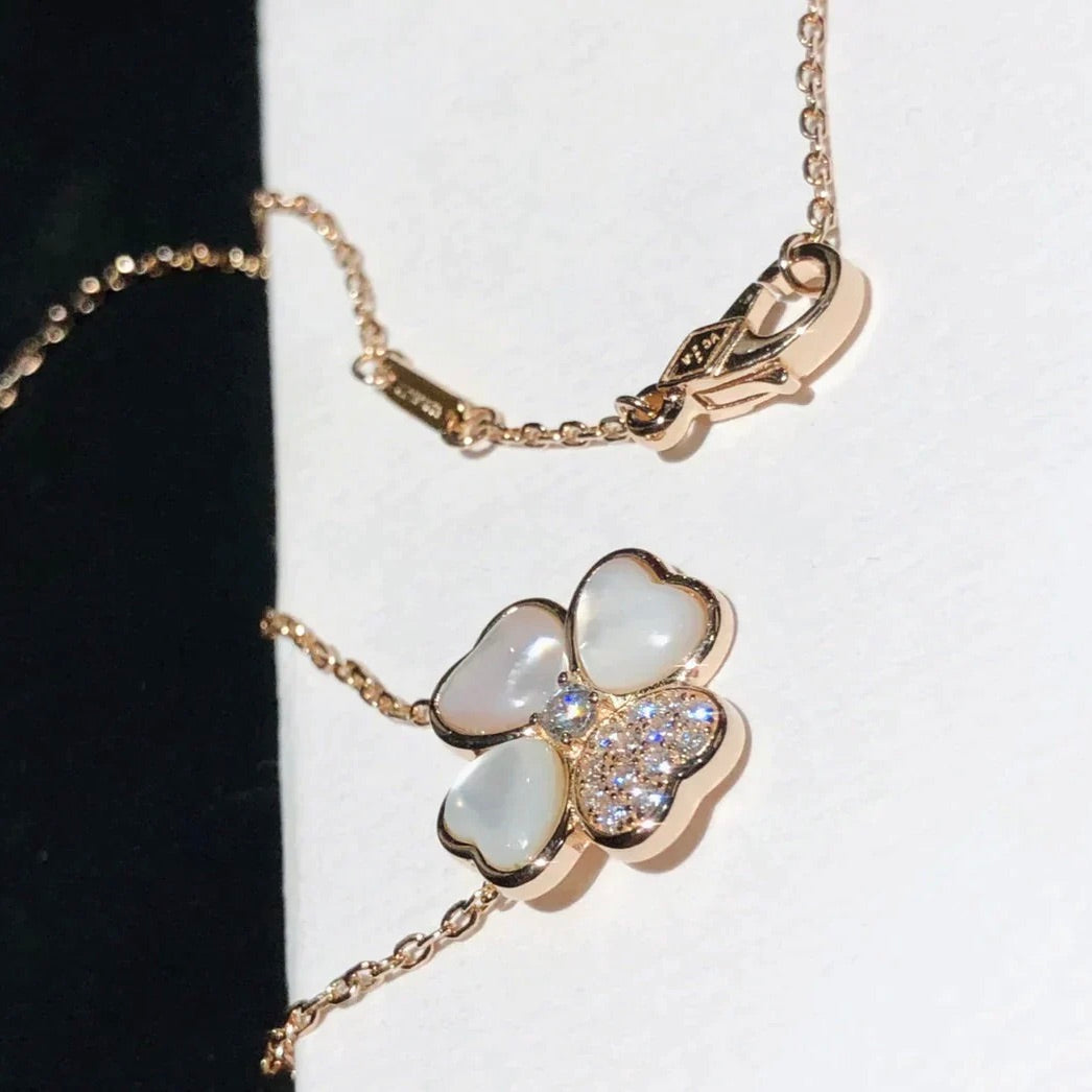 [Love's Uplift]CLOVER MOP DIAMOND ROSE GOLD NECKLACE