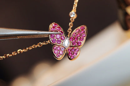 [Love's Uplift]BUTTERFLY RED DIAMOND ROSE GOLD NECKLACE