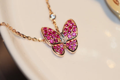 [Love's Uplift]BUTTERFLY RED DIAMOND ROSE GOLD NECKLACE
