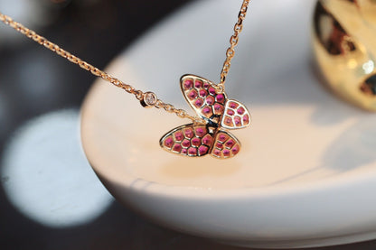[Love's Uplift]BUTTERFLY RED DIAMOND ROSE GOLD NECKLACE
