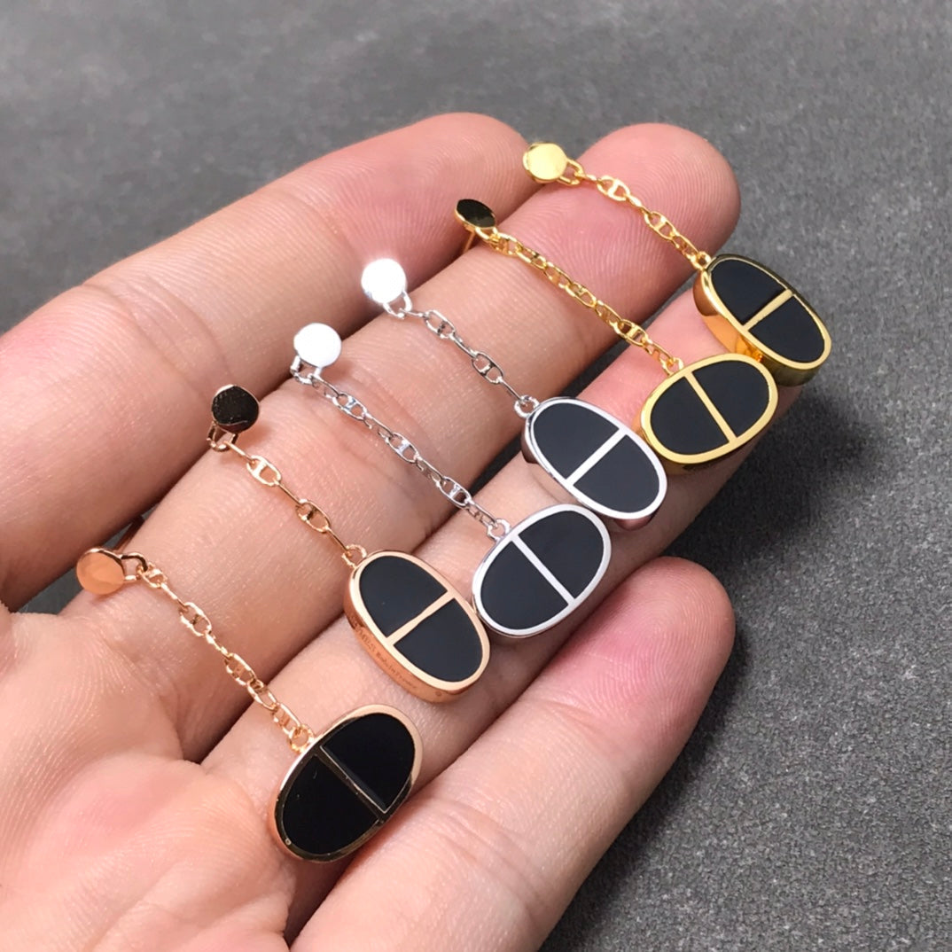 [Love's Uplift]CHAINE VERSO BLACK CERAMIC SILVER EARRINGS