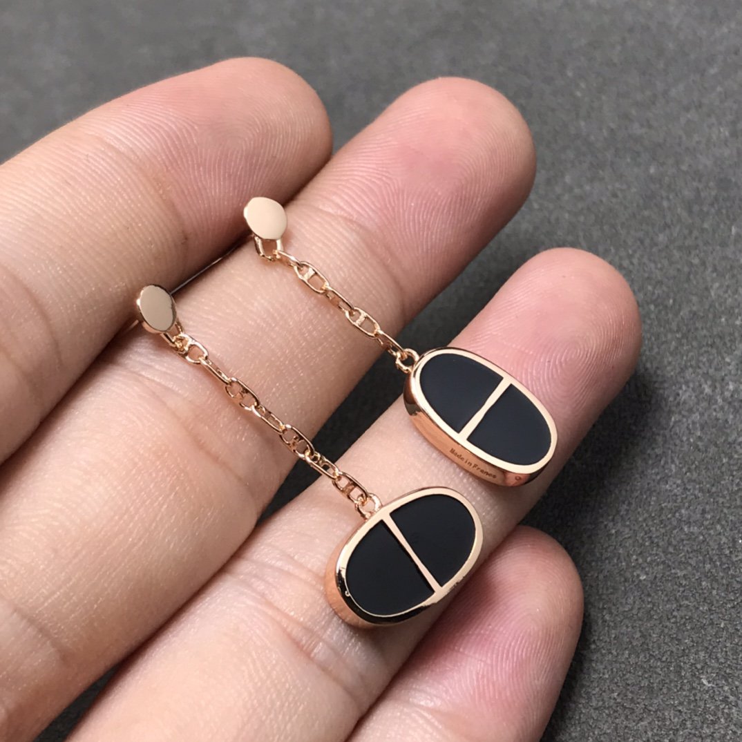 [Love's Uplift]CHAINE VERSO BLACK CERAMIC SILVER EARRINGS