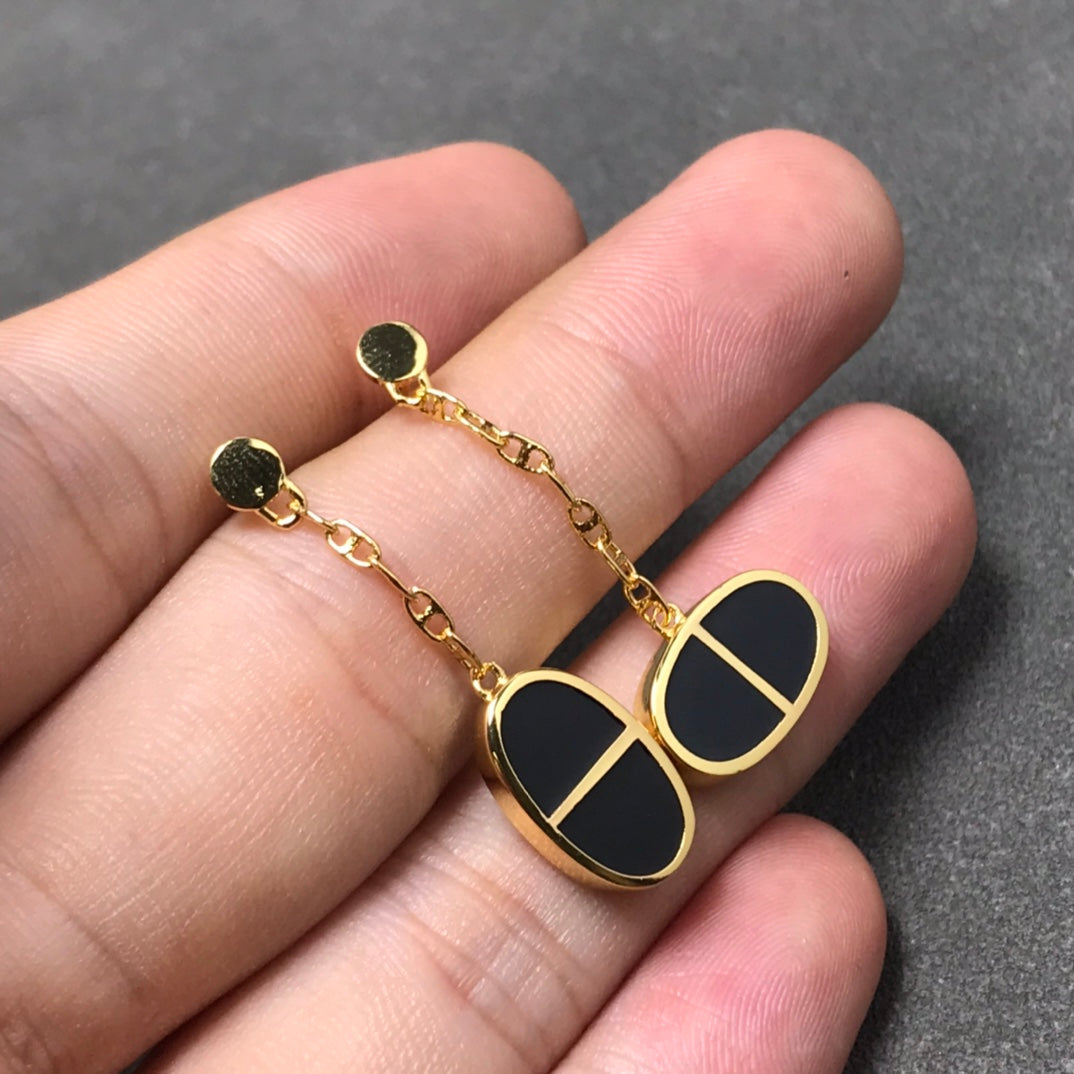 [Love's Uplift]CHAINE VERSO BLACK CERAMIC SILVER EARRINGS